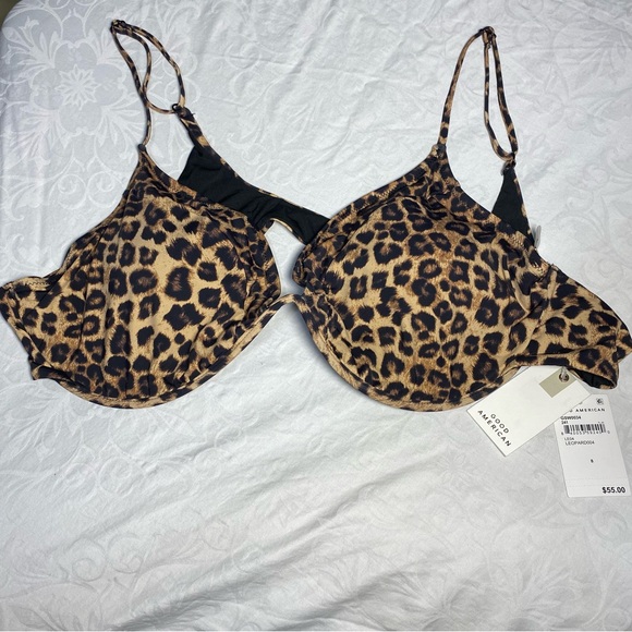NWT Good American Women's Good Swim Showoff Curve Bikini Top Leopard Print 8 - Picture 7 of 12